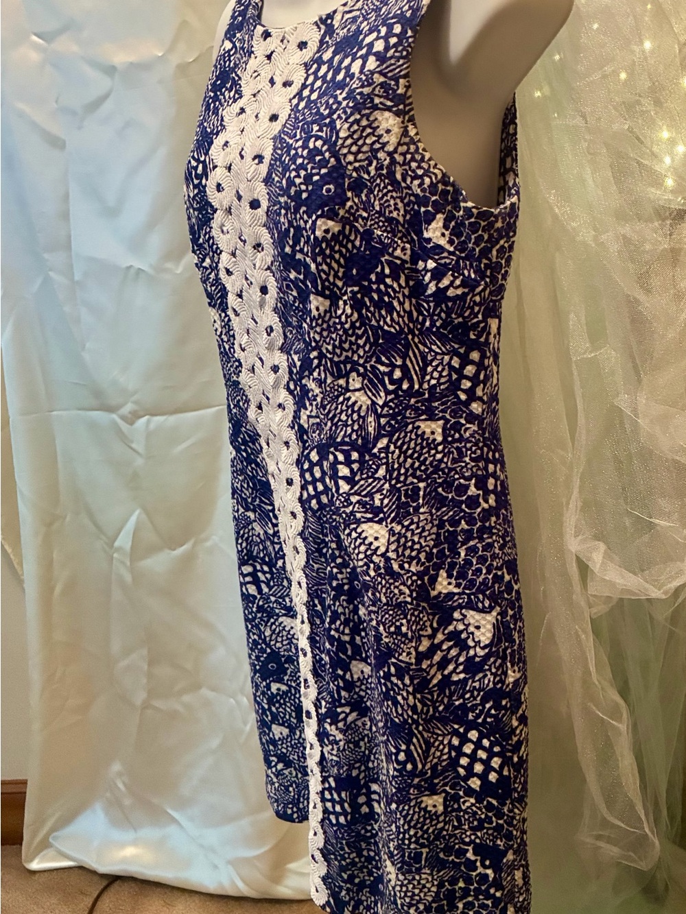 Lilly Pulitzer Navy and White Crochet-Trim Shift Dress - Picture 3 of 10